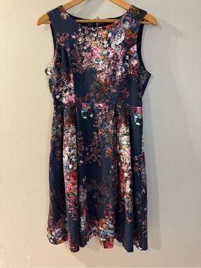 The Moon Women’s Floral Fit & Flare Dress Navy Cotton Blend Sleeveless Size L